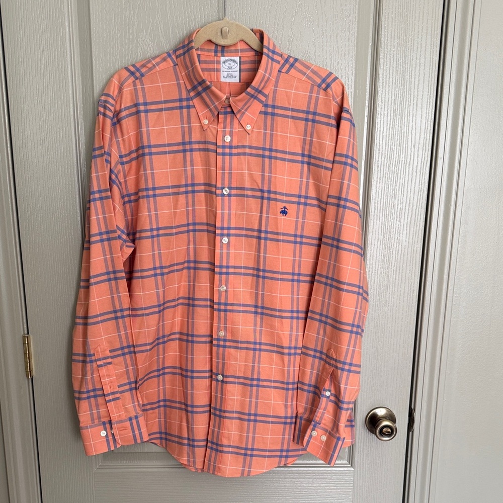 Brooks Brothers Orange/Blue Plaid Shirt - sports, dress, work, TN, Florida